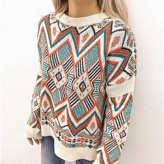 Vintage Retro Geometric Knitted Pullover Sweater