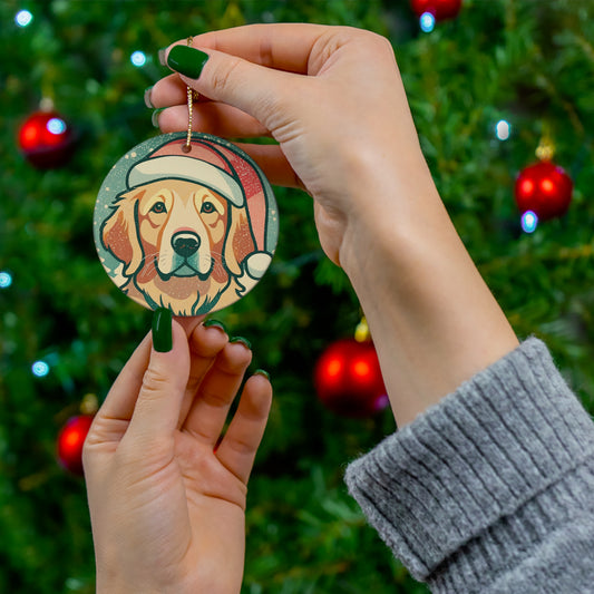 Golden Retriever with Santa Hat Christmas Ornament