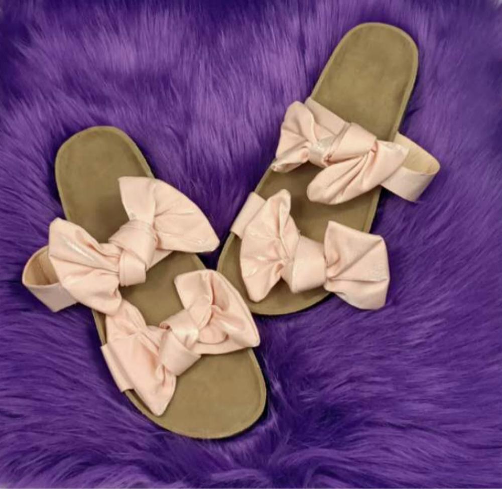 Women Slides 2 Straps Comfy Bow Slide Sandals Pink