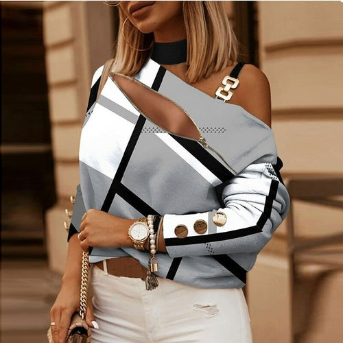 Off Shoulder Printing Blouse Shirts